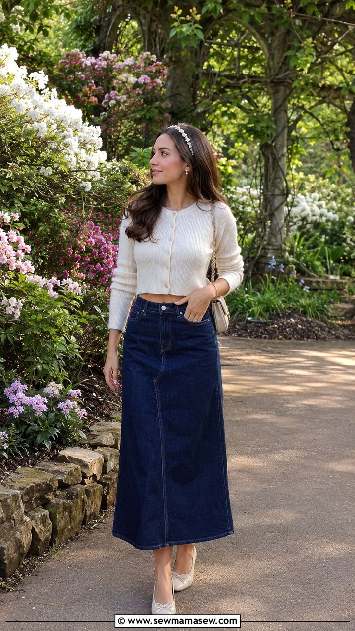 Denim Skirt With Cropped Cardigan Outfit - 30 Denim skirt outfit ideas with a crop top