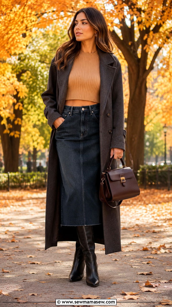 Denim Skirt With Cropped Sweater Outfit - 30 Denim skirt outfit ideas with a crop top