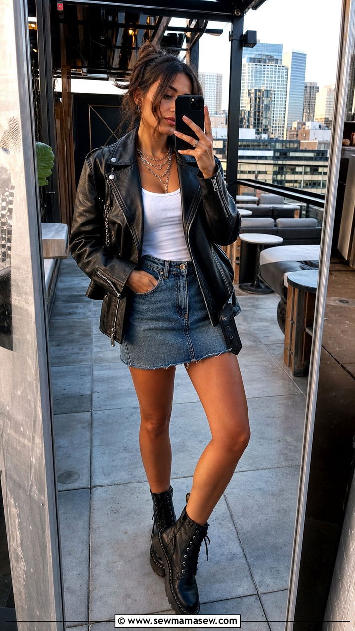 Denim Skirt With Leather Jacket Outfit - 25 denim skirt outfits aesthetic