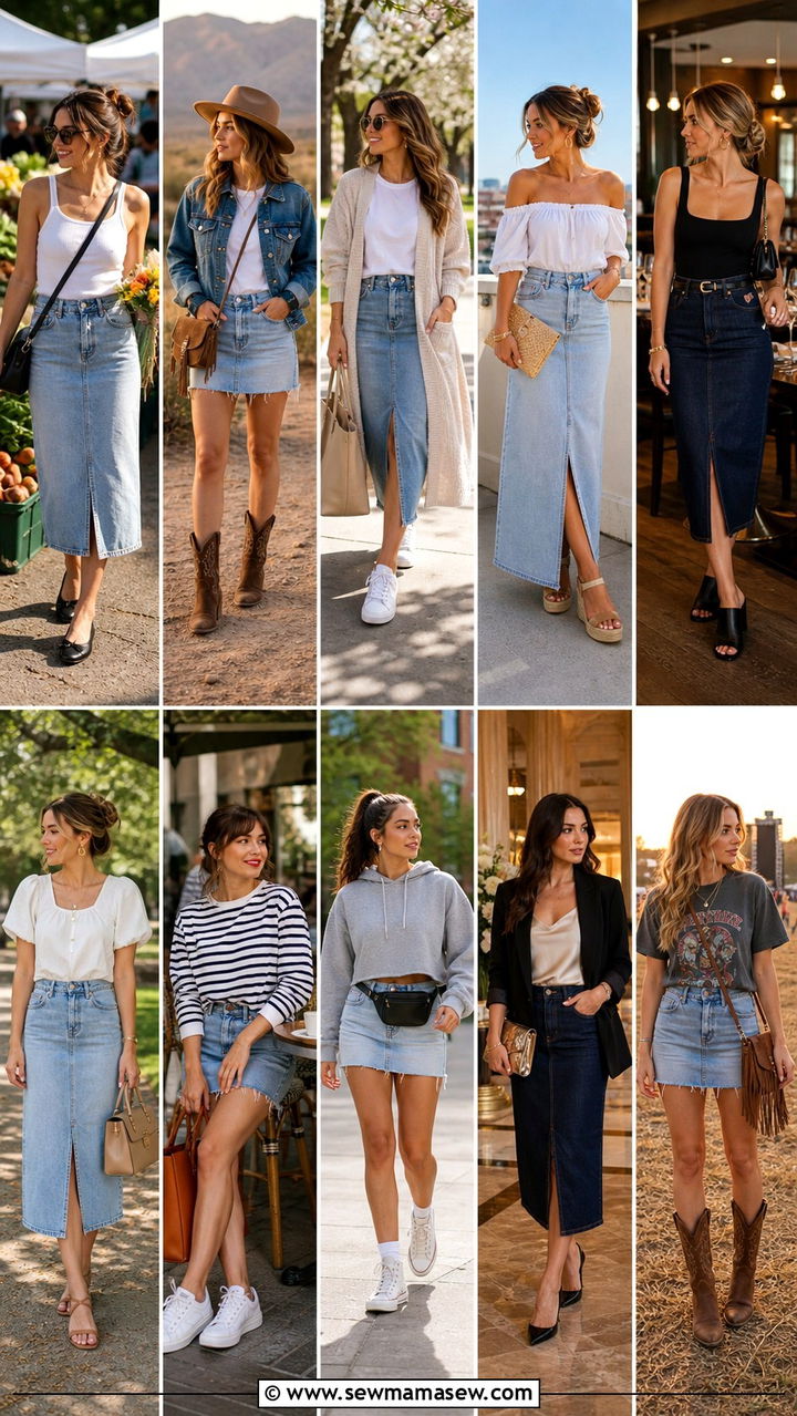Denim Skirt With Long Cardigan and White Sneakers - 40 cute denim skirt outfits