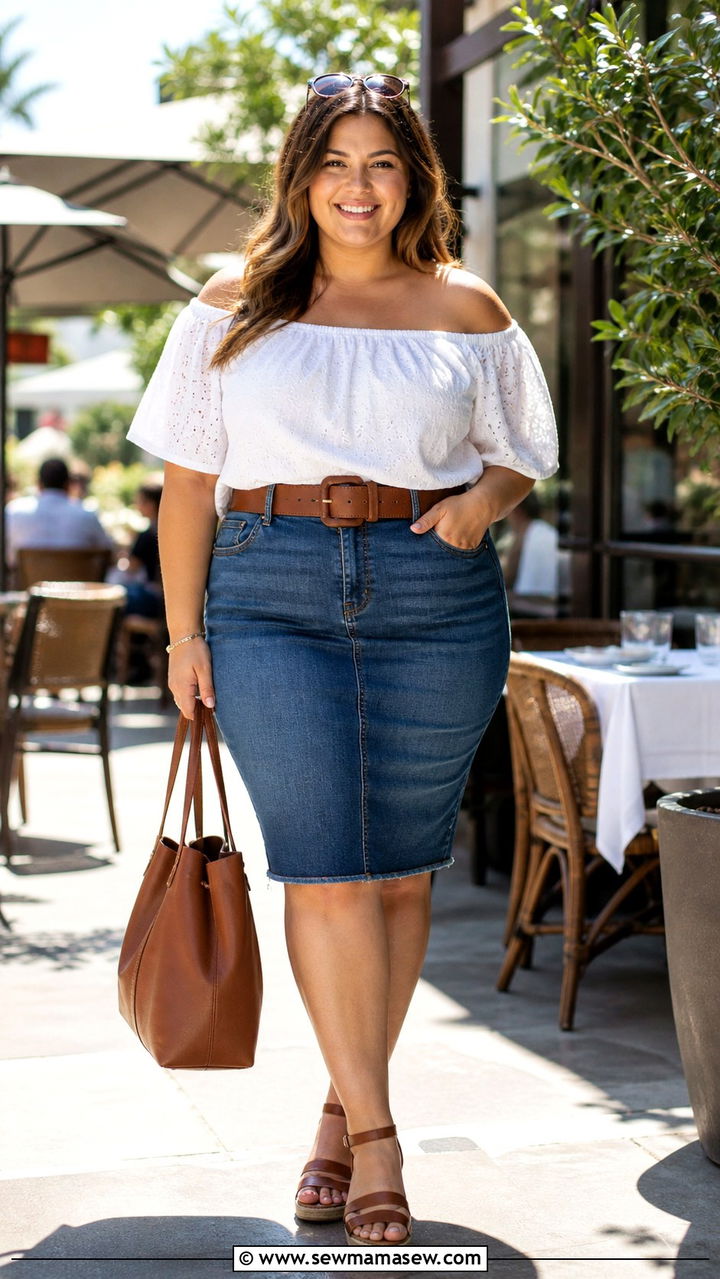 Denim Skirt With Off Shoulder Top For Plus Size - 40 Summer denim outfits