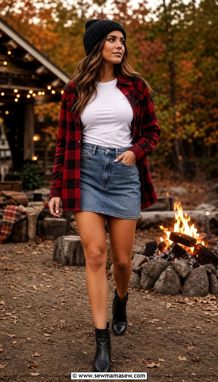 Denim Skirt With Plaid Flannel Outfit - 25 denim skirt outfits aesthetic