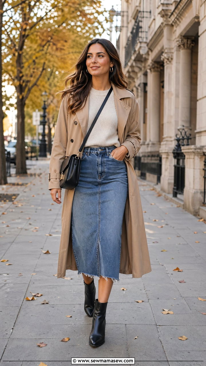 Denim Skirt with Ankle Boots Outfit - 35 denim skirt outfit ideas for women
