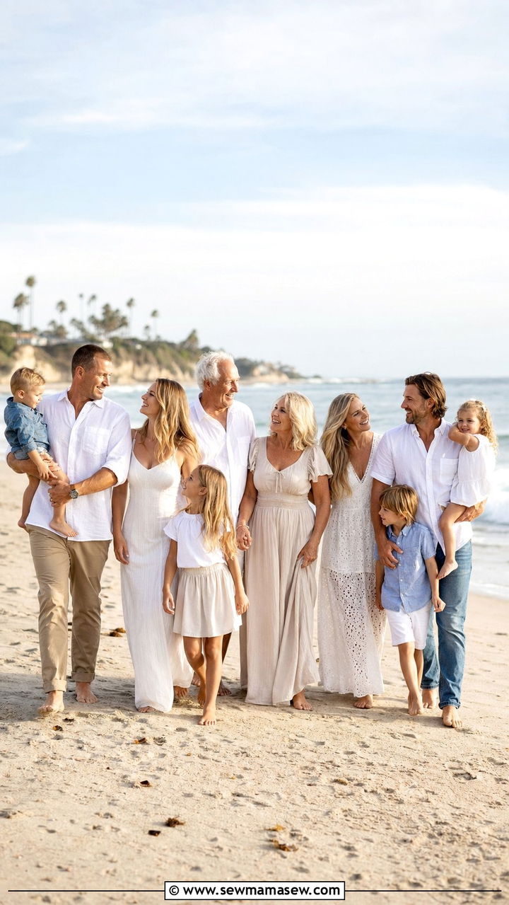 Denim White and Tan Casual Beach Outfit - 25 Family photo outfits for large families