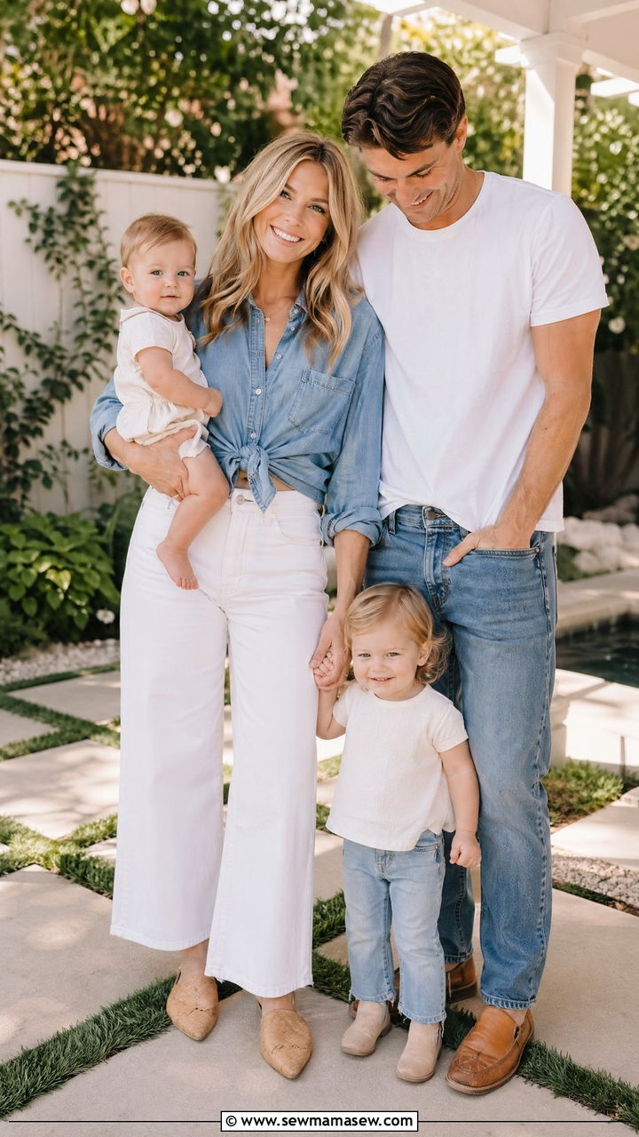 Denim and White Family Photo Outfits - 35 family photo outfits