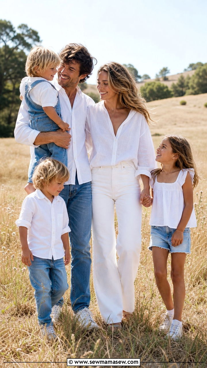 Denim and white family photo outfit - 25 family photo outfits 2026