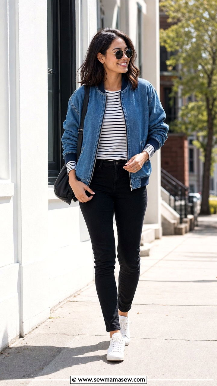 Denim bomber jacket outfit - 35 Bomber jacket outfit ideas