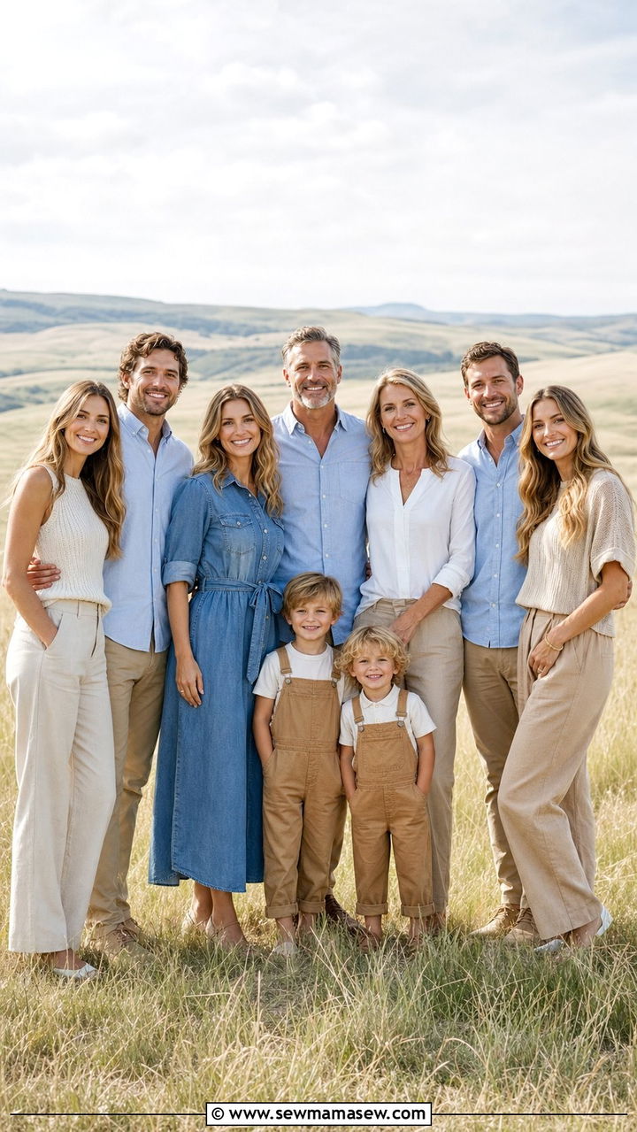Denim dress and beige neutrals family reunion outfit - 25 Family reunion outfit ideas matching