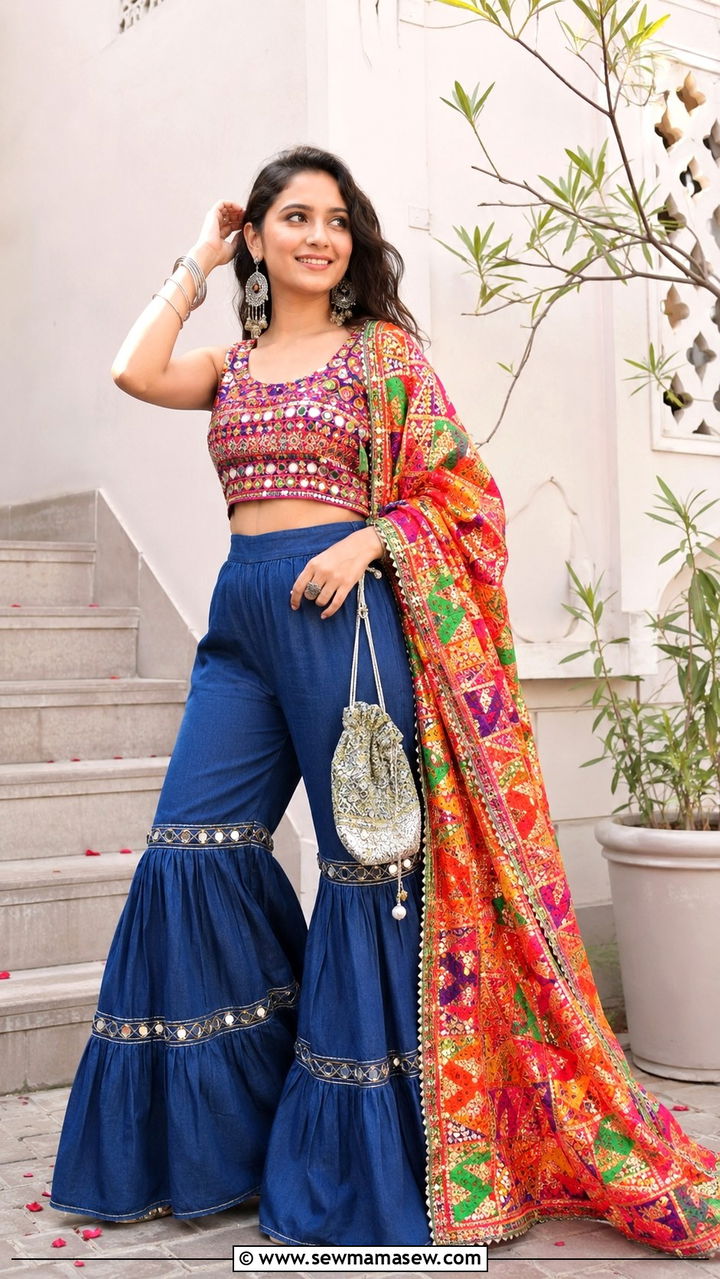 Denim fusion sharara set - 30 Navratri outfit ideas
