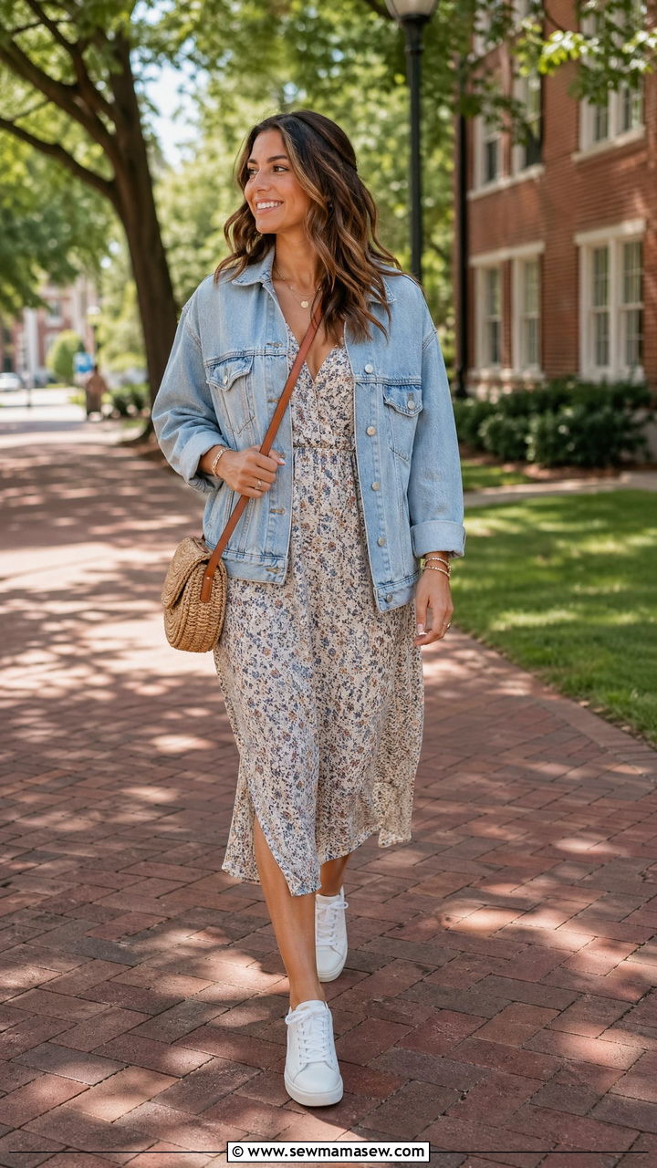 Denim jacket and dress first day outfit - 35 First day of college outfit ideas
