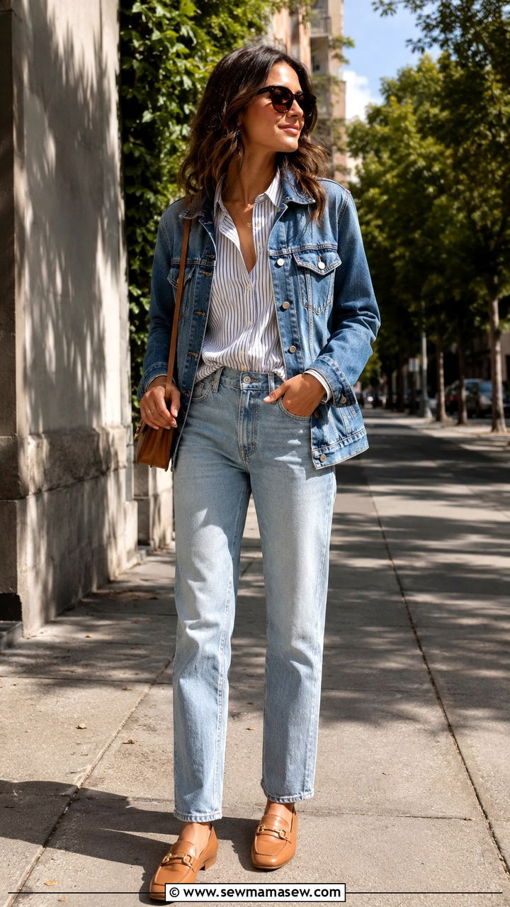 Denim jacket and jeans double denim outfit - 25 Trendy spring outfit ideas 2026