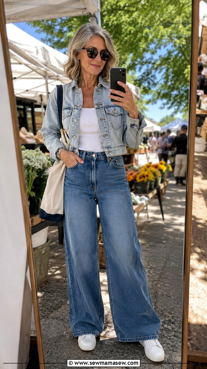 Denim jacket and wide leg jeans over 50 - 20 How to style wide leg jeans over 50
