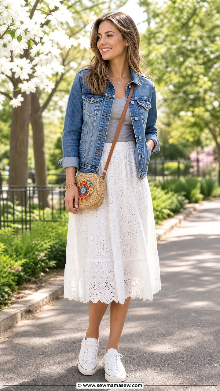 Denim jacket outfit with a crossbody bag - 20 Spring outfits with crossbody bags