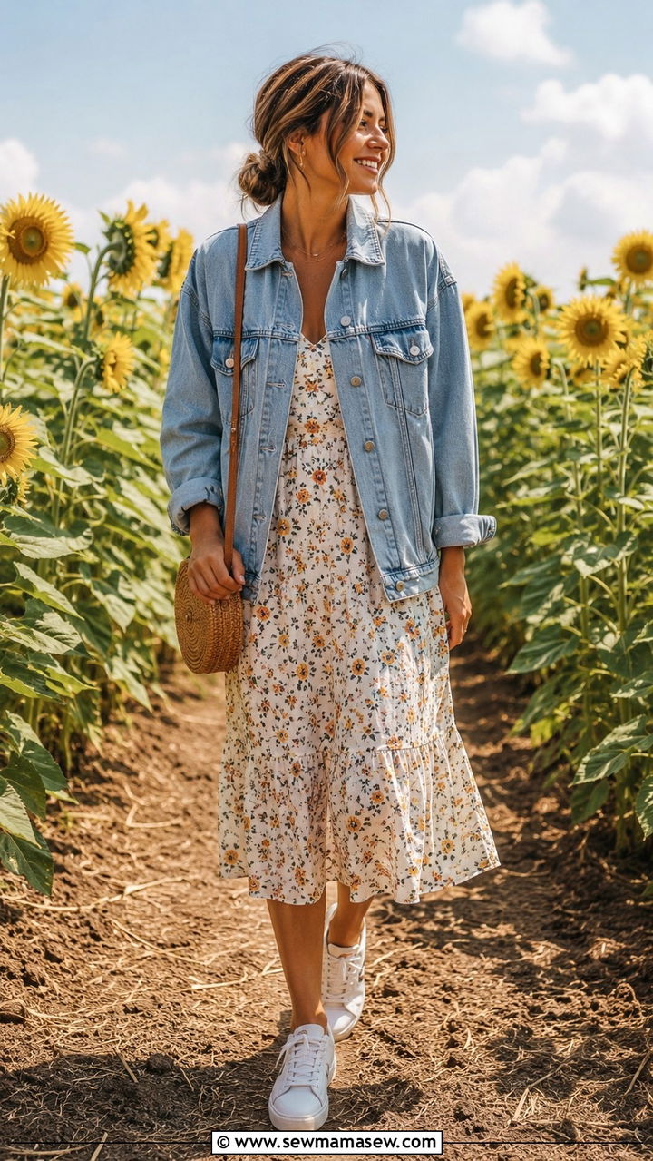 Denim jacket over summer dress outfit - 20 summer to fall outfits 2026