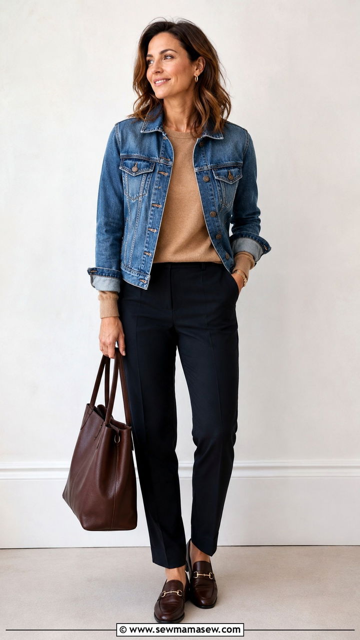 Denim jacket with a cashmere sweater outfit - 30 How to style a denim jacket over 40