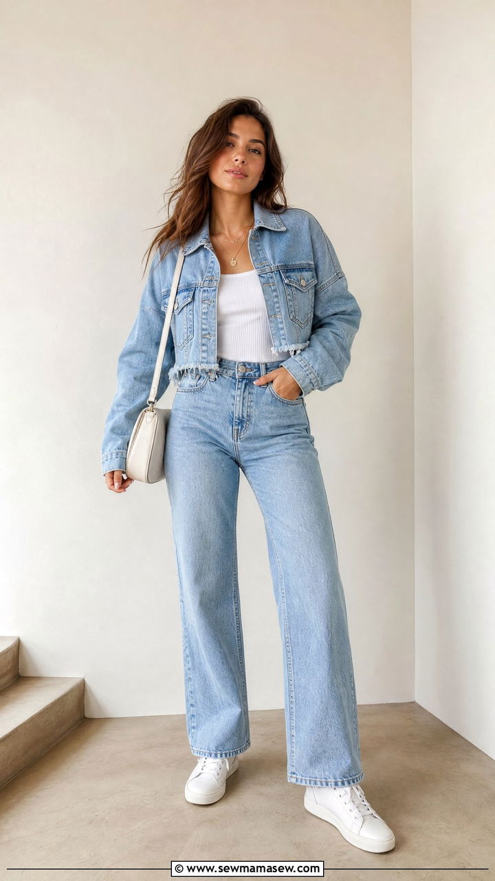 Denim jacket with a matching denim set outfit - 35 How to style a denim jacket in spring