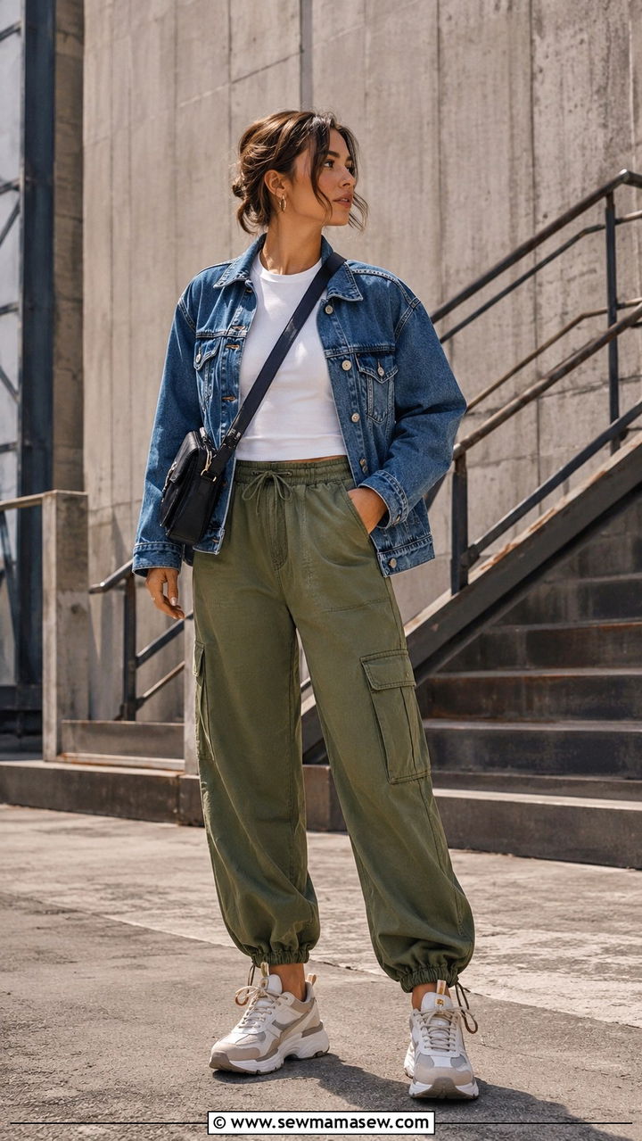 Denim jacket with cargo pants - 30 Spring outfits with denim jackets