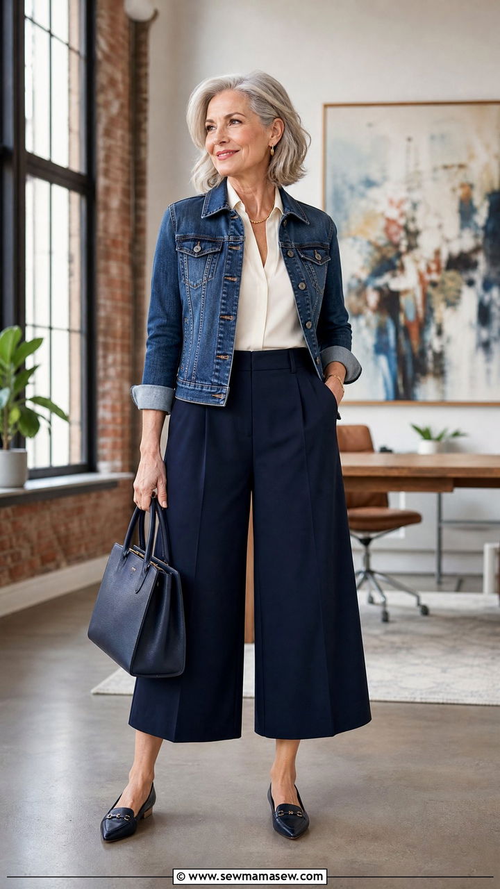 Denim jacket with culottes - 25 How to style a denim jacket over 50