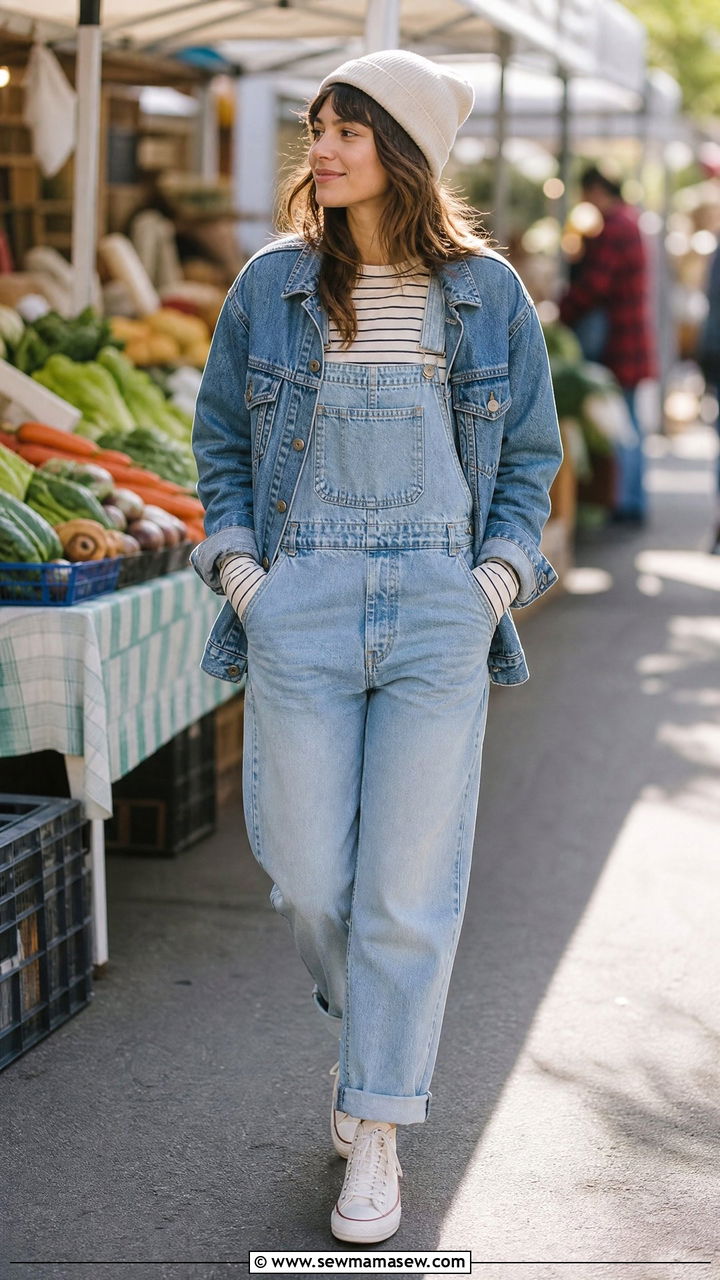 Denim jacket with denim overalls outfit - 35 How to style a denim jacket in spring