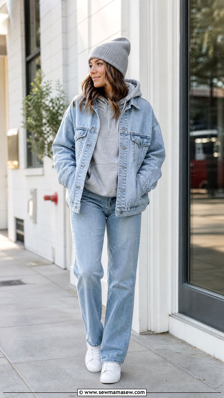 Denim jacket with hoodie layered outfit - 35 How to style a denim jacket in spring