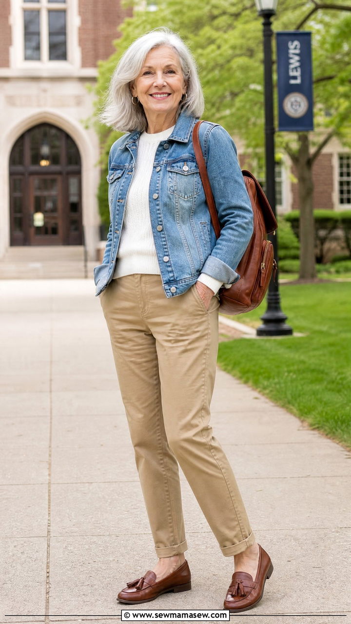 Denim jacket with khaki chinos and tassel loafers - 25 How to style a denim jacket over 60