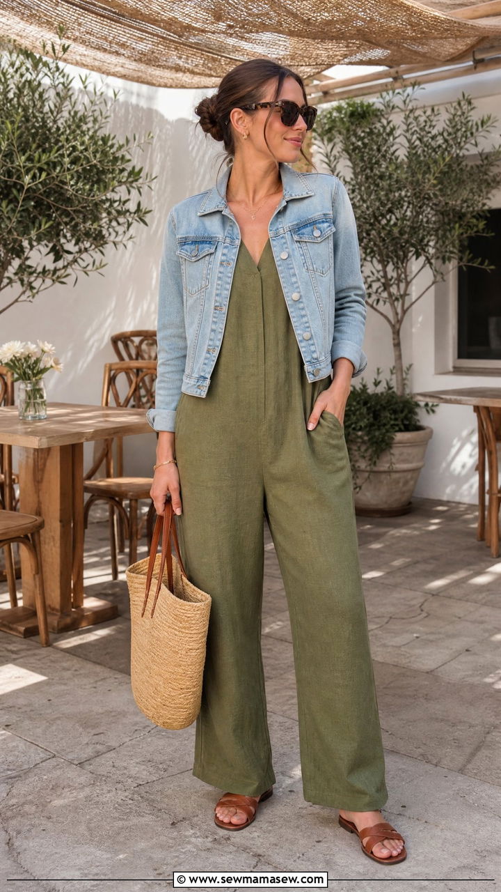 Denim jacket with linen jumpsuit outfit - 35 How to style a denim jacket in spring