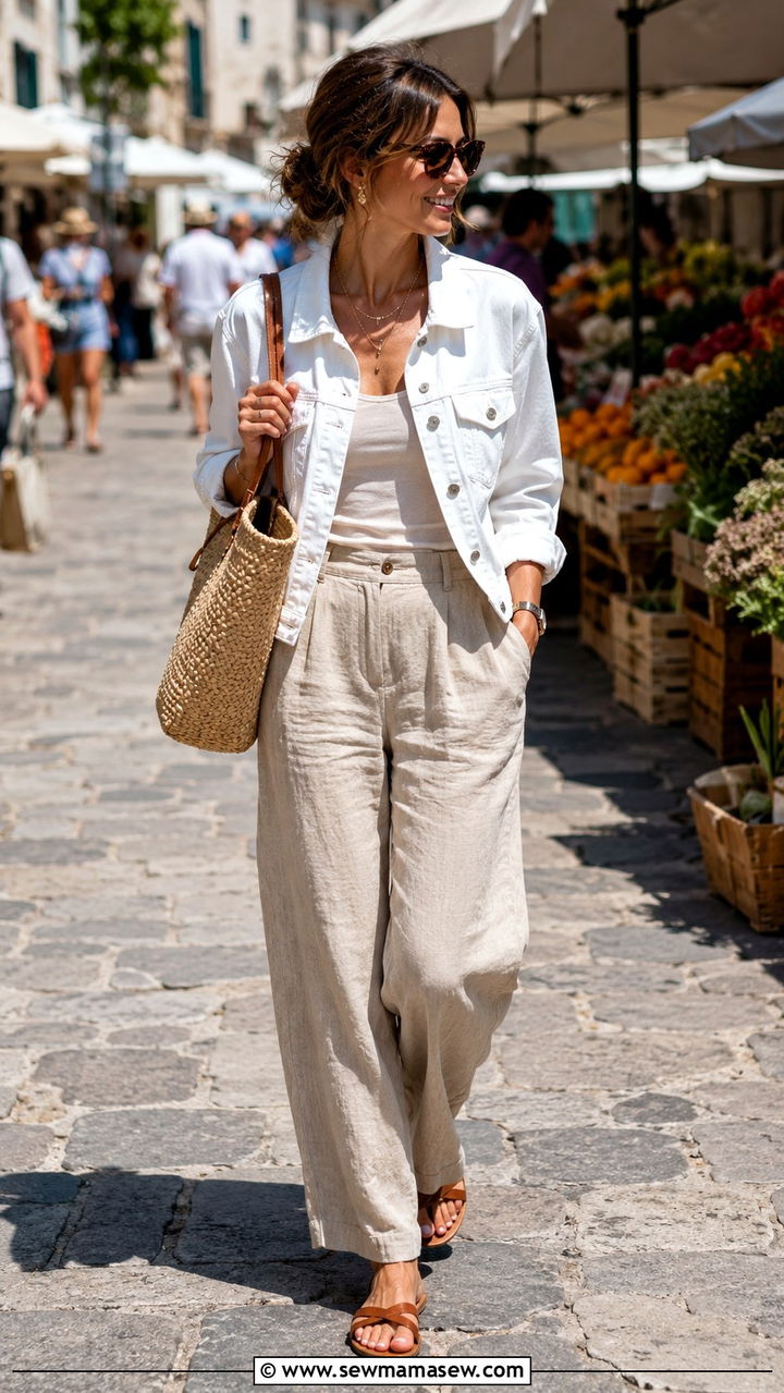 Denim jacket with linen pants - 30 Spring outfits with denim jackets