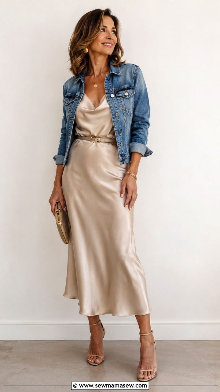 Denim jacket with slip dress outfit - 30 How to style a denim jacket over 40