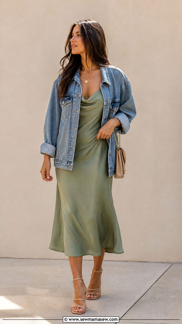 Denim jacket with slip dress outfit - 35 How to style a denim jacket in spring