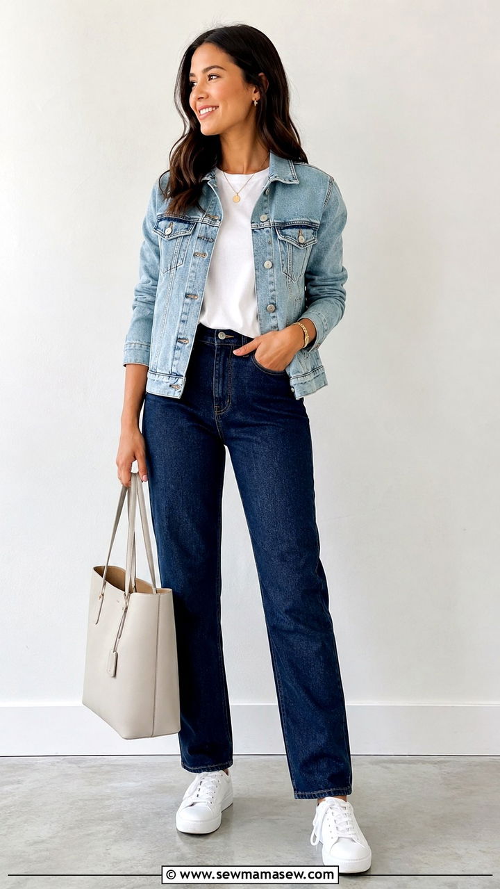 Denim jacket with straight leg jeans - 30 Spring outfits with denim jackets