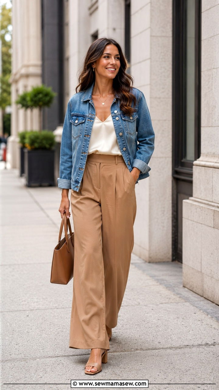 Denim jacket with wide leg trousers for office - 30 How to style a denim jacket for work