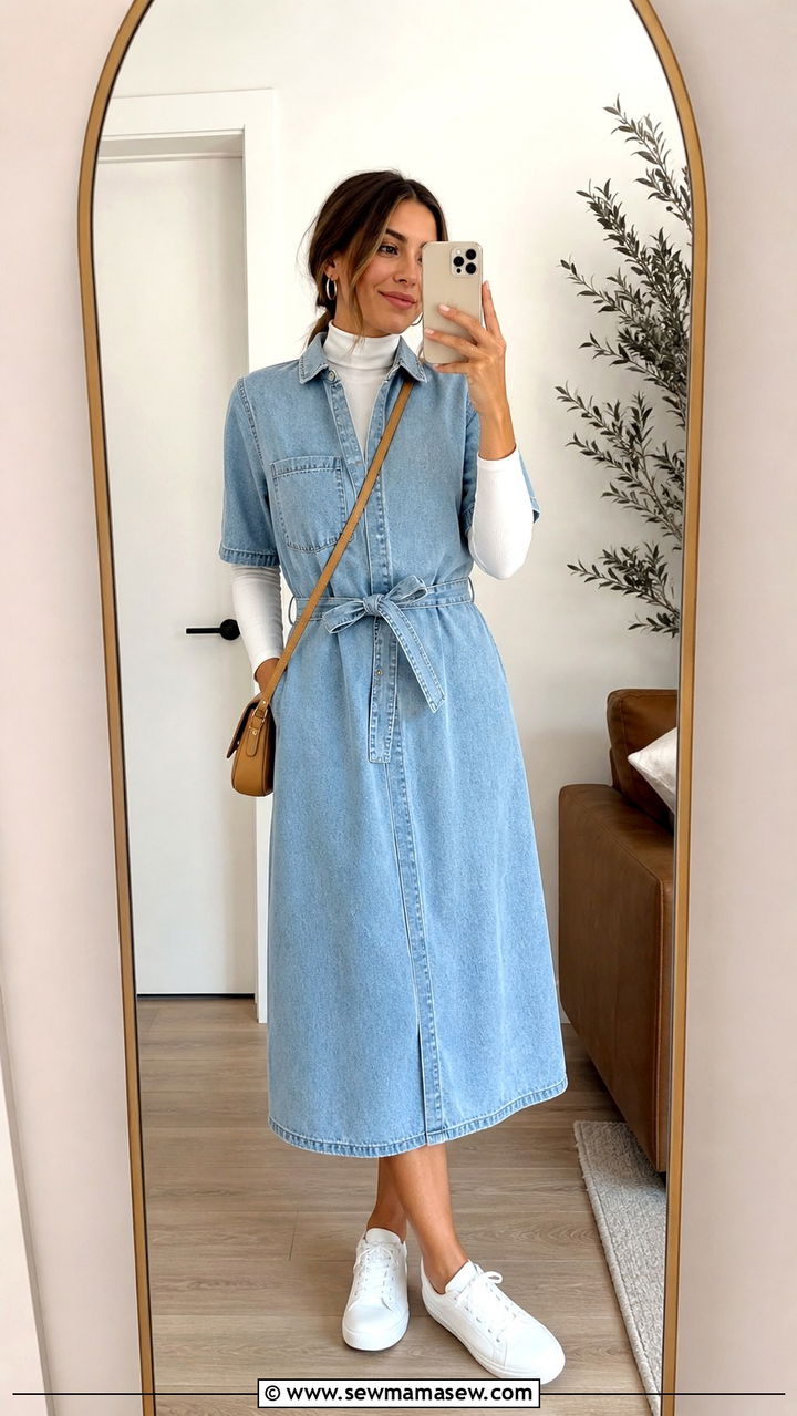 Denim midi dress outfit - 40 Spring style ideas