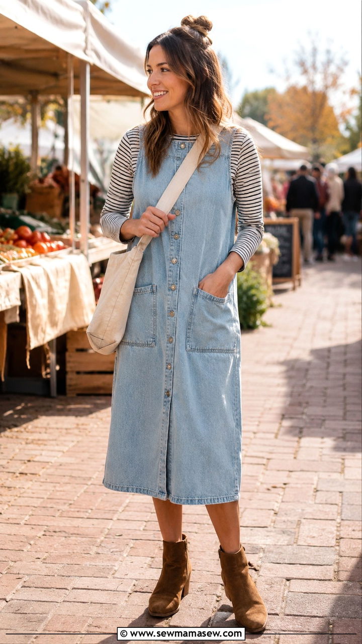 Denim midi dress with ankle boots - 25 Midi dress with ankle boots outfit ideas