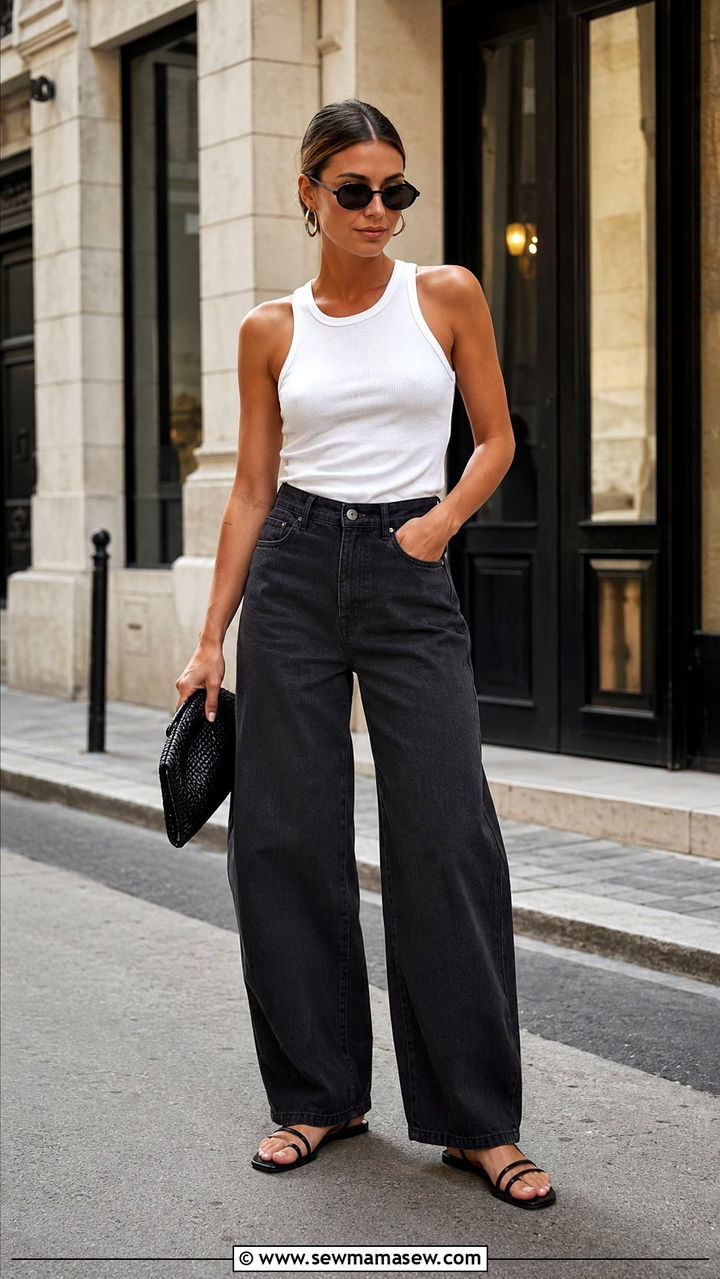 Denim midi skirt August summer outfit 2026 - 25 August outfit ideas 2026
