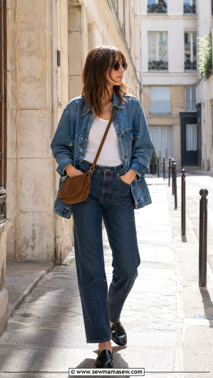 Denim on Denim French Girl Outfit - 20 French girl outfit ideas Camille Rowe