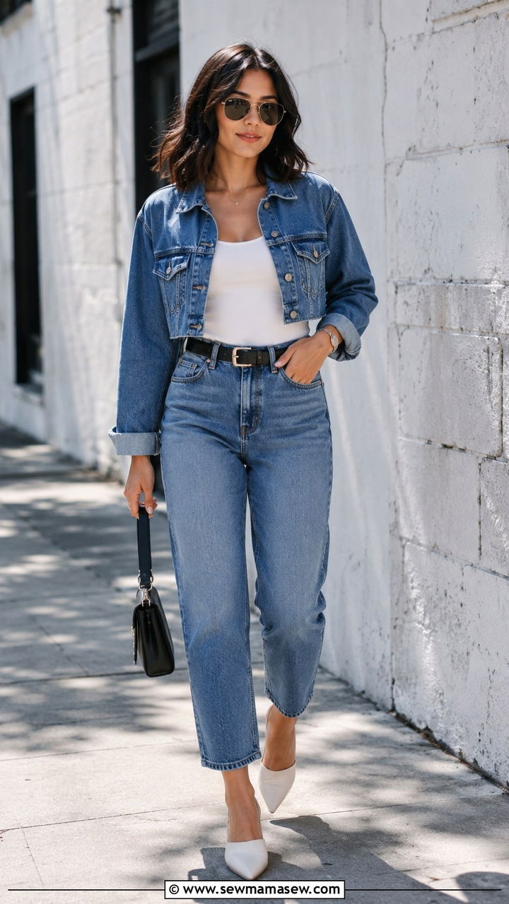 Denim on Denim Outfit for Petite Photoshoot - 25 Photoshoot outfits for petite women