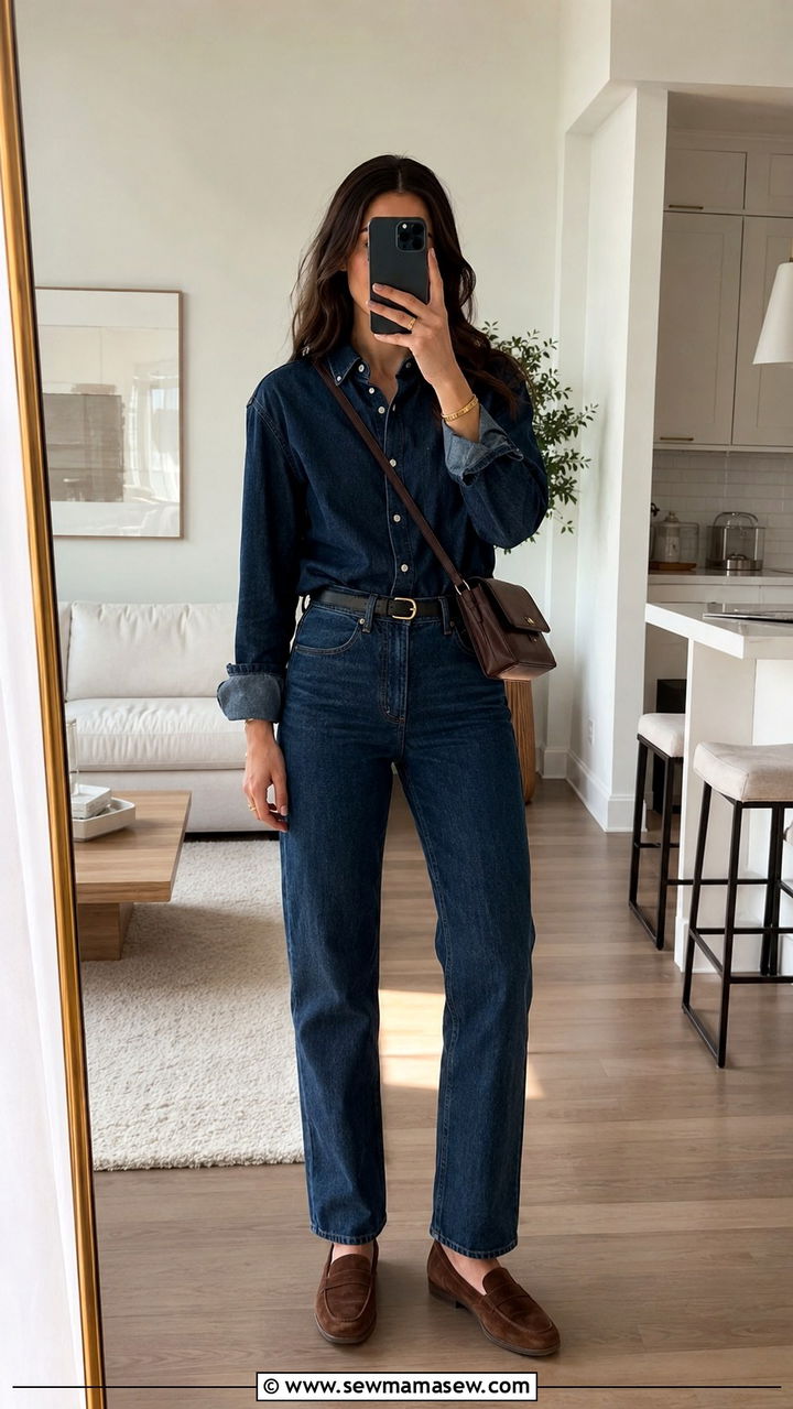 Denim on Denim With Suede Loafers - 20 fashion inspo outfits to copy