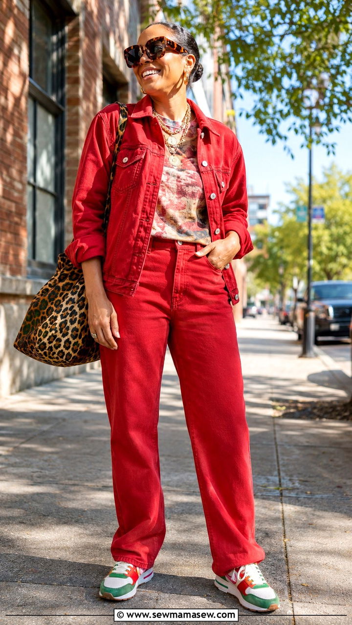Denim on Denim with Bold Accessories Outfit - 30 maximalist outfits for women
