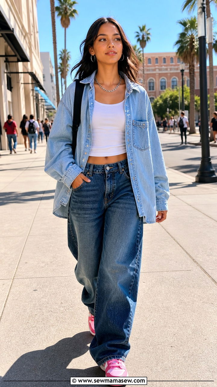 Denim on Denim with Colorful Sneakers - 20 August back to school outfit ideas