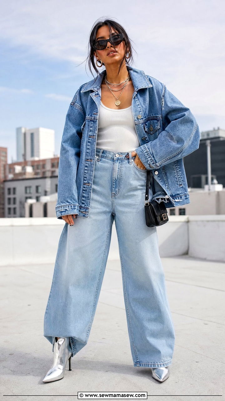 Denim on Denim with Tank Top and Metallic Boots - 30 streetwear outfits to copy