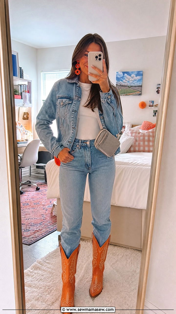 Denim on Denim with Team Color Accents - 30 Game day outfit ideas for college