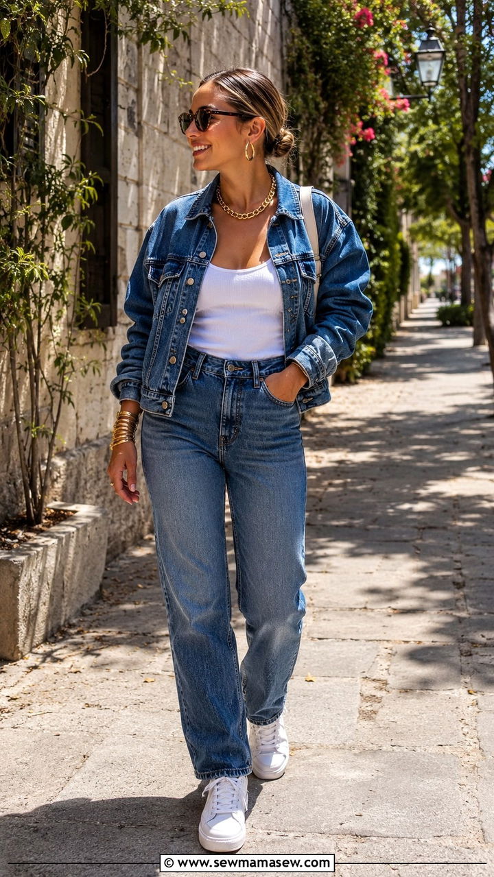 Denim on denim outfit with chunky gold jewelry - 20 Chunky gold jewelry outfit ideas 2026