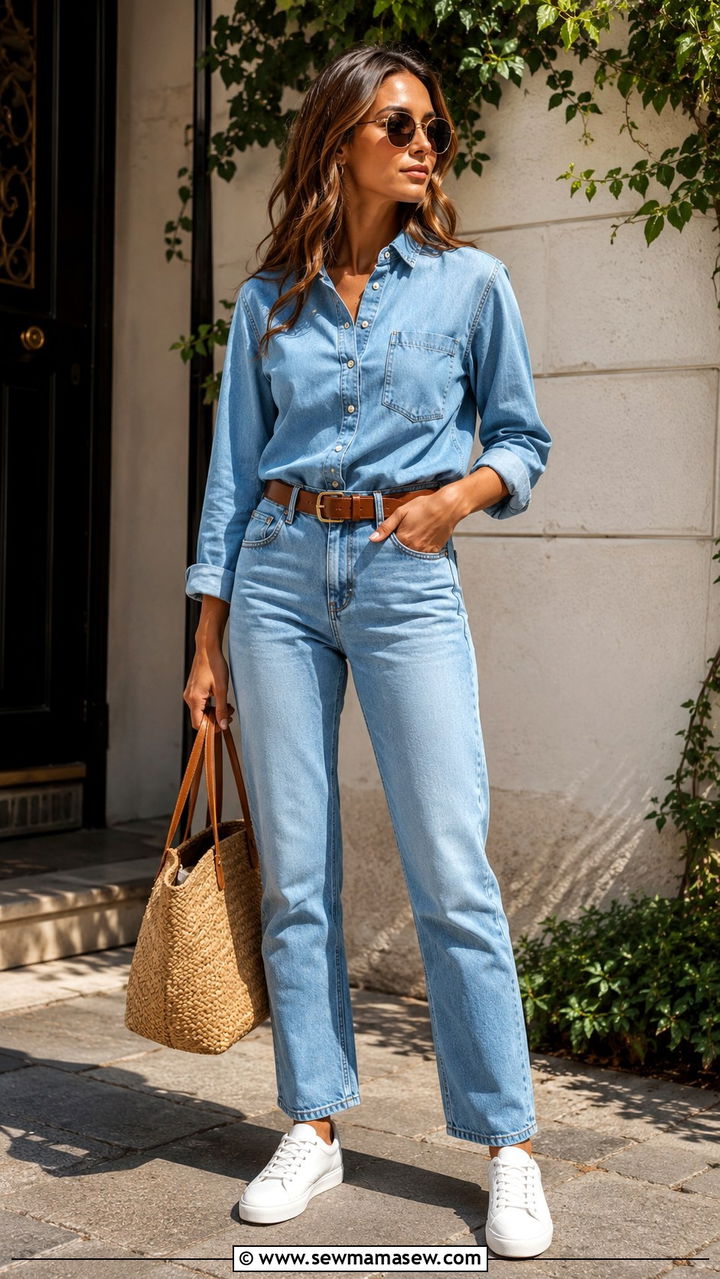 Denim on denim with white sneakers - 30 Pinterest outfits for women