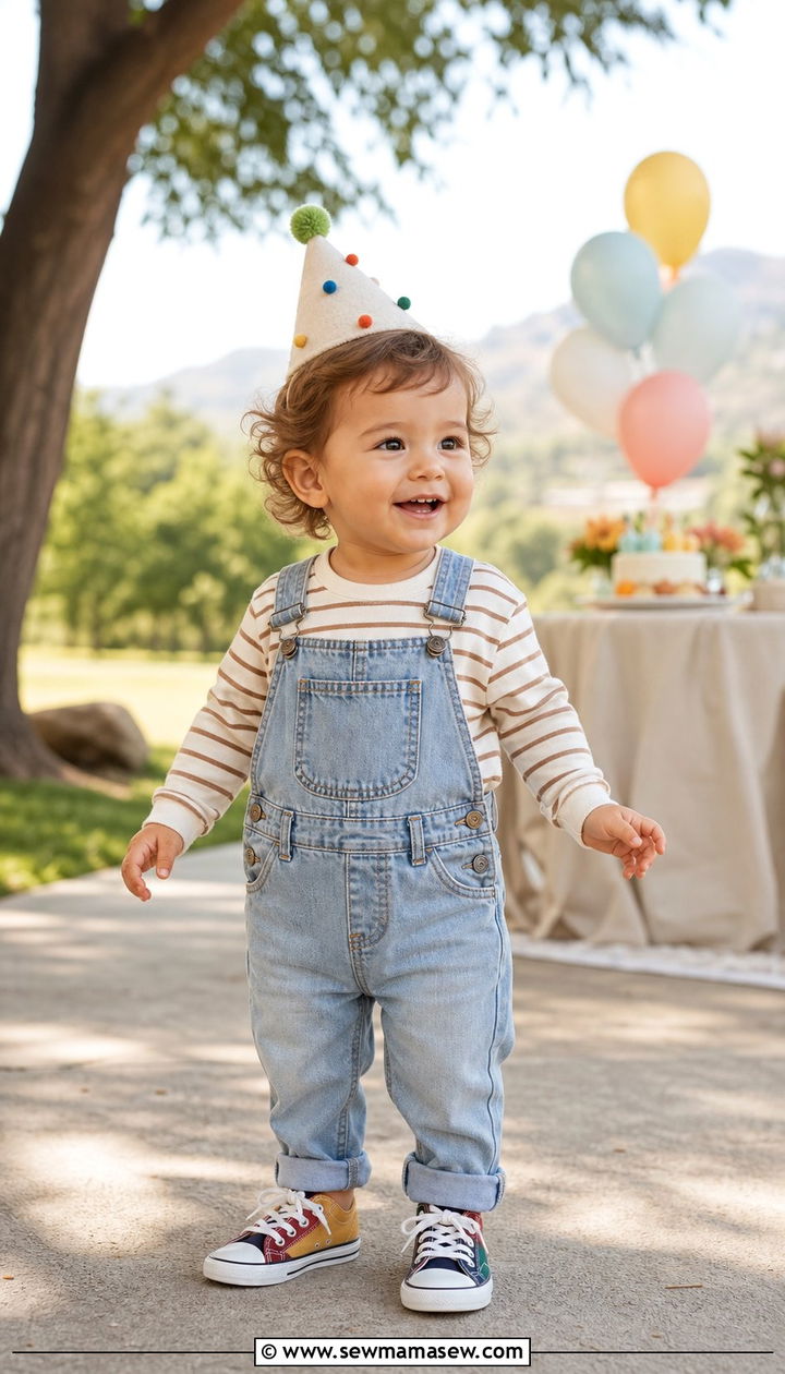 Denim overalls birthday outfit for a toddler - 35 Birthday outfit ideas for kids