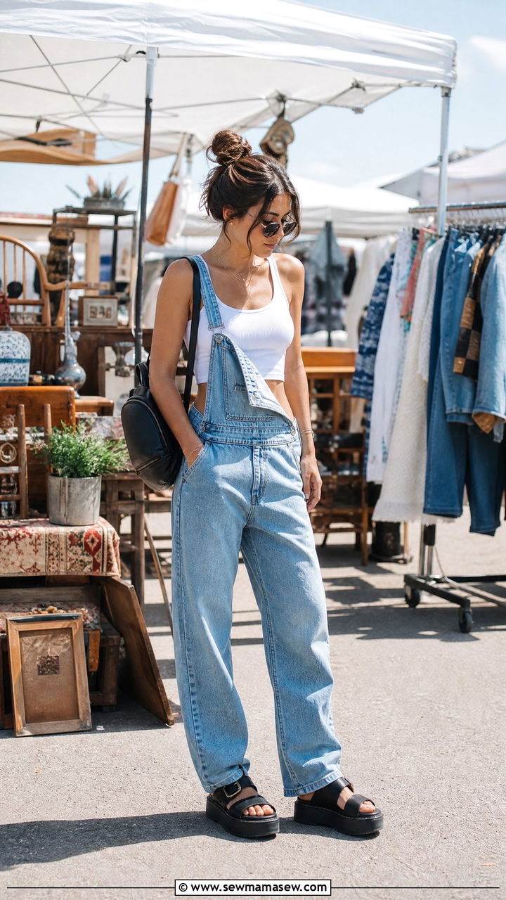 Denim overalls with platform sandals - 30 summer outfits with platform sandals