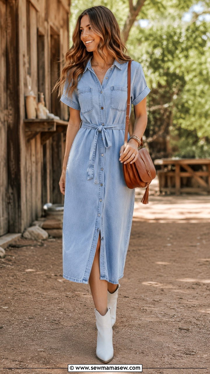 Denim shirt dress with western boots - 20 Summer 2026 dress trends