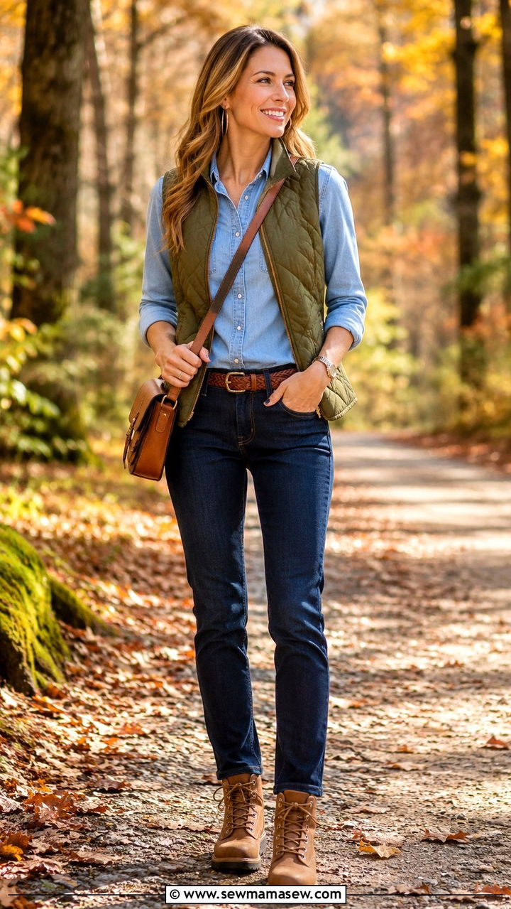Denim shirt with a vest and jeans - 30 Denim shirt and jeans outfit ideas