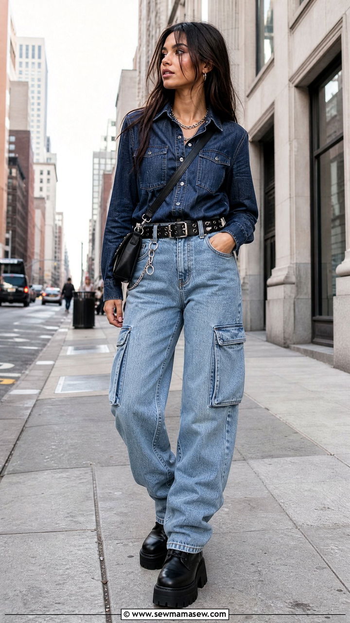 Denim shirt with cargo jeans - 30 Denim shirt and jeans outfit ideas