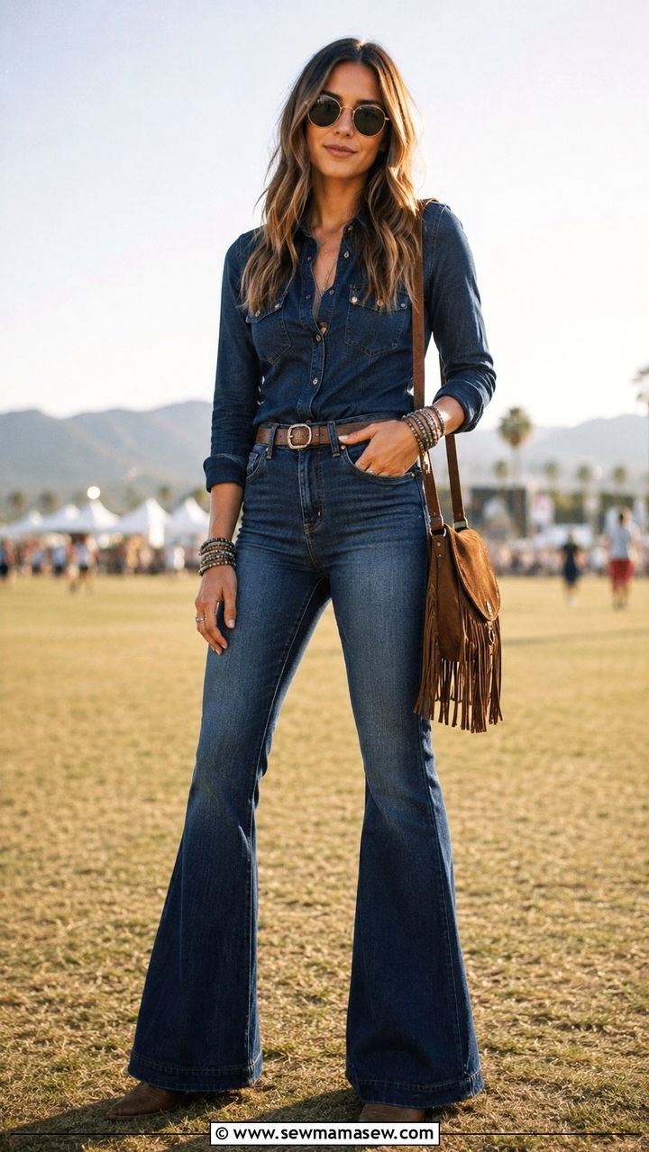 Denim shirt with flared jeans - 30 Denim shirt and jeans outfit ideas