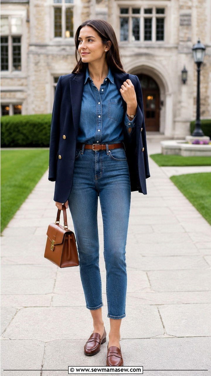 Denim shirt with loafers and jeans preppy - 30 Denim shirt and jeans outfit ideas
